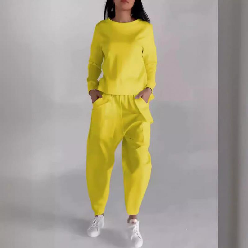 Women's Loose Fit Tracksuit Long Sleeve Crew Neck Sweatshirt Elastic Waist Jogger Pants Casual Sportswear Two Piece Set