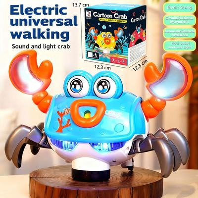 Electric Omnidirectional Cartoon Crawling Crab Toy for Babies with LED Lights Music Bionic Movements Educational Fun Gift