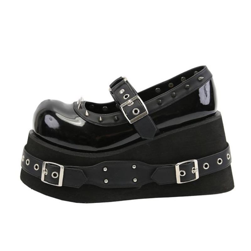 

2025 Туфли-торты Япония Лолита Деним Косплей Каваи Панк Высокие каблуки Толстая подошва Девушка Губка Речные туфли Увеличивают рост Туфли-торты 35 чёрный