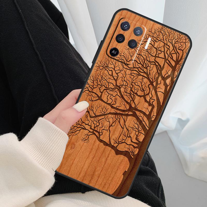Tree Flower Bamboo Wood Case For Oppo A40 A60 A80 A5 Pro A15 A16 A17 A57 A77 A94 A74 A54 A76 A96 A18 A38 A58 A78 A98