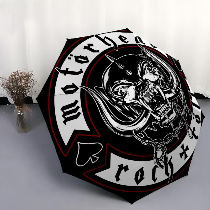 1pc Motorhead Logo Automatic Umbrella | Portable Foldable 8-Rib Manual Open, Cute Halloween & Christmas Gift for Outdoor, Casual Accessory, Durable Ca