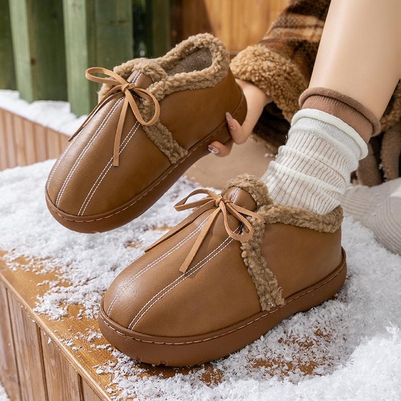 Lamb Wool Waterproof Bag Heel Cotton Shoes Women's Autumn and Winter Outdoor Non-slip Warm Velvet Thickened Fashion Leather Snow Boots