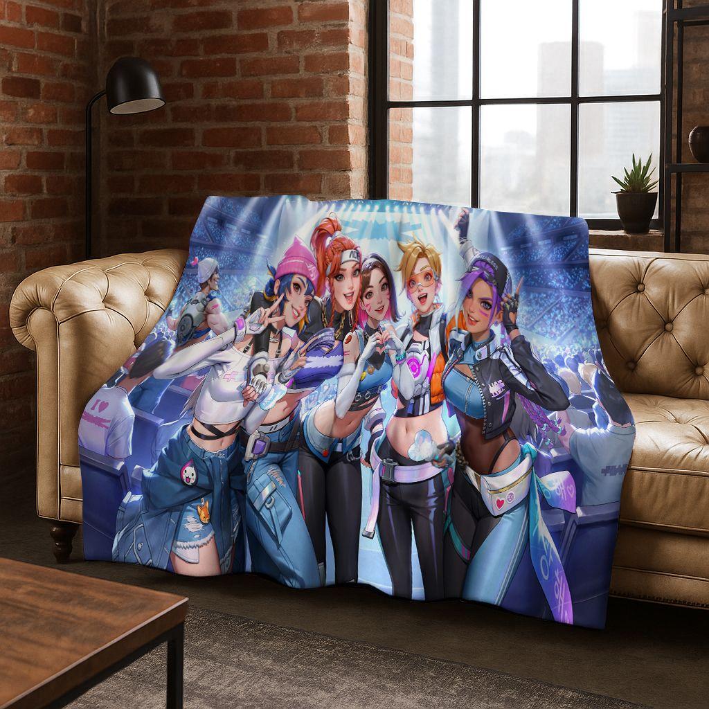 Game OW Overwatch D.VA Mei Reaper Cartoon 3D Flannel Blanket,Cozy Soft Throw Blanket for Home Bedroom Bed Sofa Picnic Cover Gift