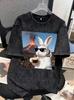 Süßes Hasen-Grafik-T-Shirt Locker Retro Gewaschenes Tee für Männer Frauen Reise Täglich Urlaub Trendig Modern Urban Tägliche Mode