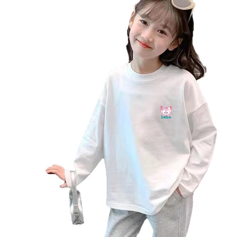 Girls' 100% Cotton Long Sleeve T-Shirt - White, Spring/Autumn, Available In Small To Large Sizes