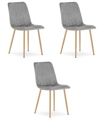 LAVA Chair - Light Gray Velvet / Wood Color Legs X 3