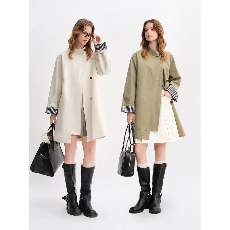 Plus-Size Women's Clothing [Nordic Journey] Stand-Up Collar Trench Coat, New Autumn Style, Slimming and Versatile Mid-Length Coat