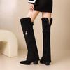 Krazing Pot Flock Pointed Toe Thick High Heels Thigh High Boots Size 46 Size 45 Slip On Plus Size Women Keep Warm Over-the-knee Boots