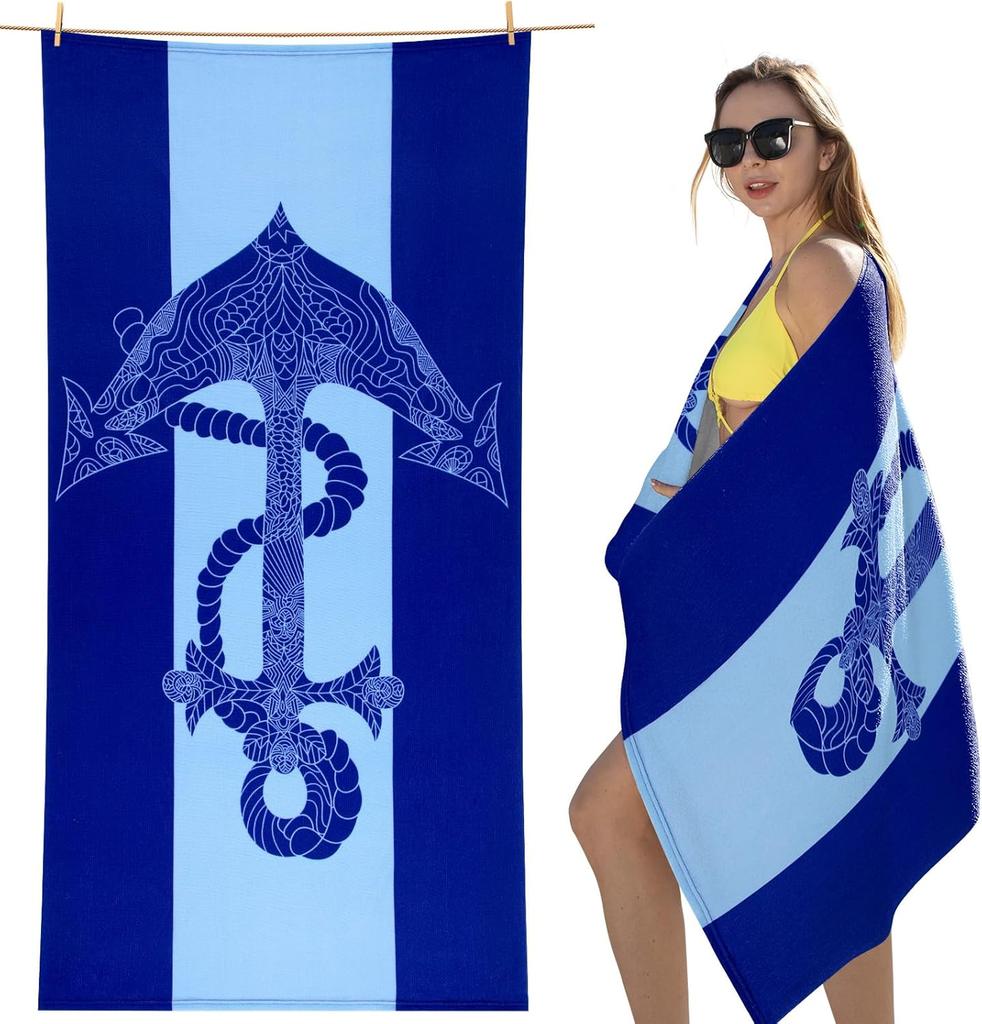 Ozean Delfin Druck Strandtuch Blaue Streifen Maritime Themen Schnelltrocknend Sandfrei Leichtes Handtuch für Strand Pool Reisen