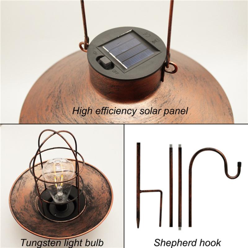 Retro Hanging Solar Lamp Outdoor Waterproof Tungsten Bulb Decorative Light For Garden Patio Yard