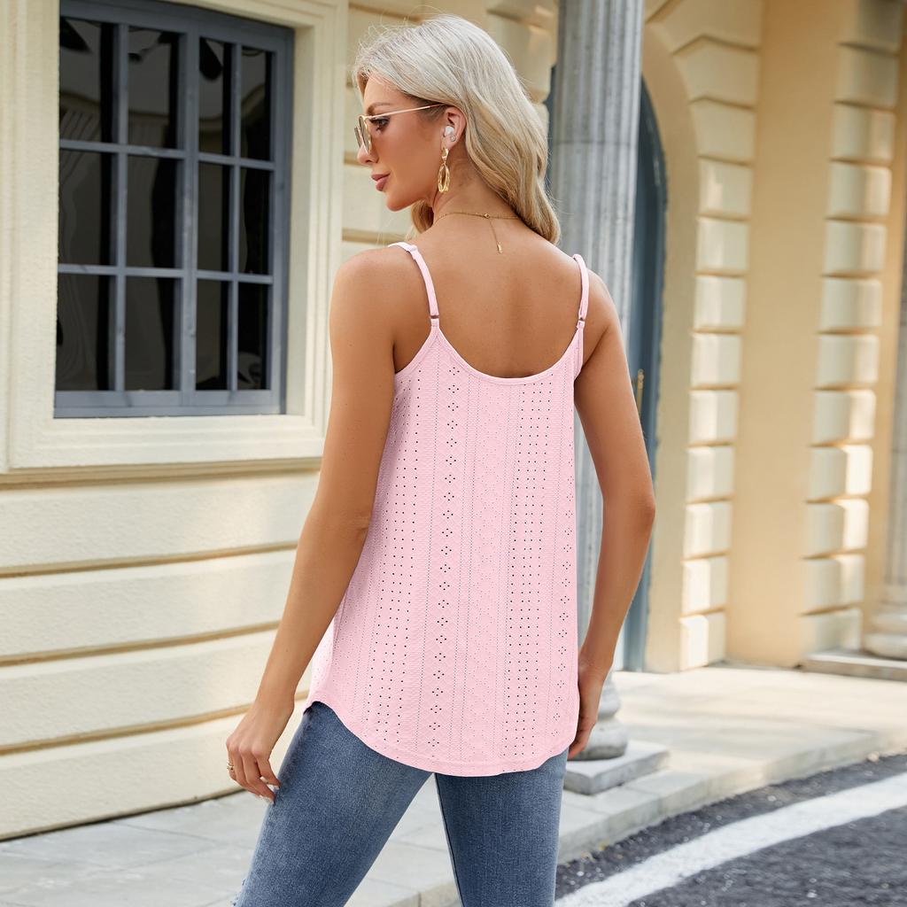 2025 New Women's U-Neck Hollow Out Sleeveless Tank Top Lace-Up Summer Casual T-Shirt