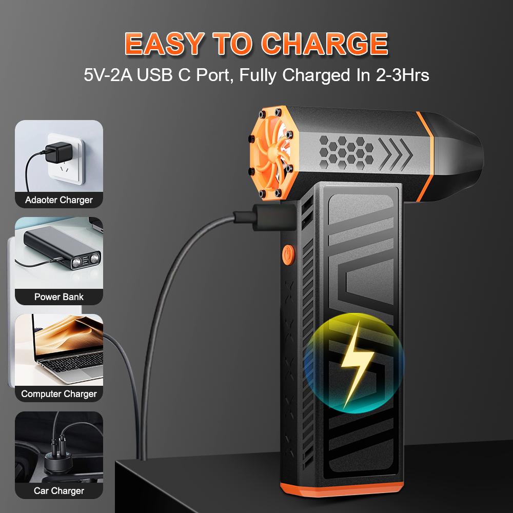 Turbo Jet Fan Electric Air Duster 4 Gears Adjustable Car Blowing Snow Cleaning Blower Tools 130000 RPM Portable Type-C Charging