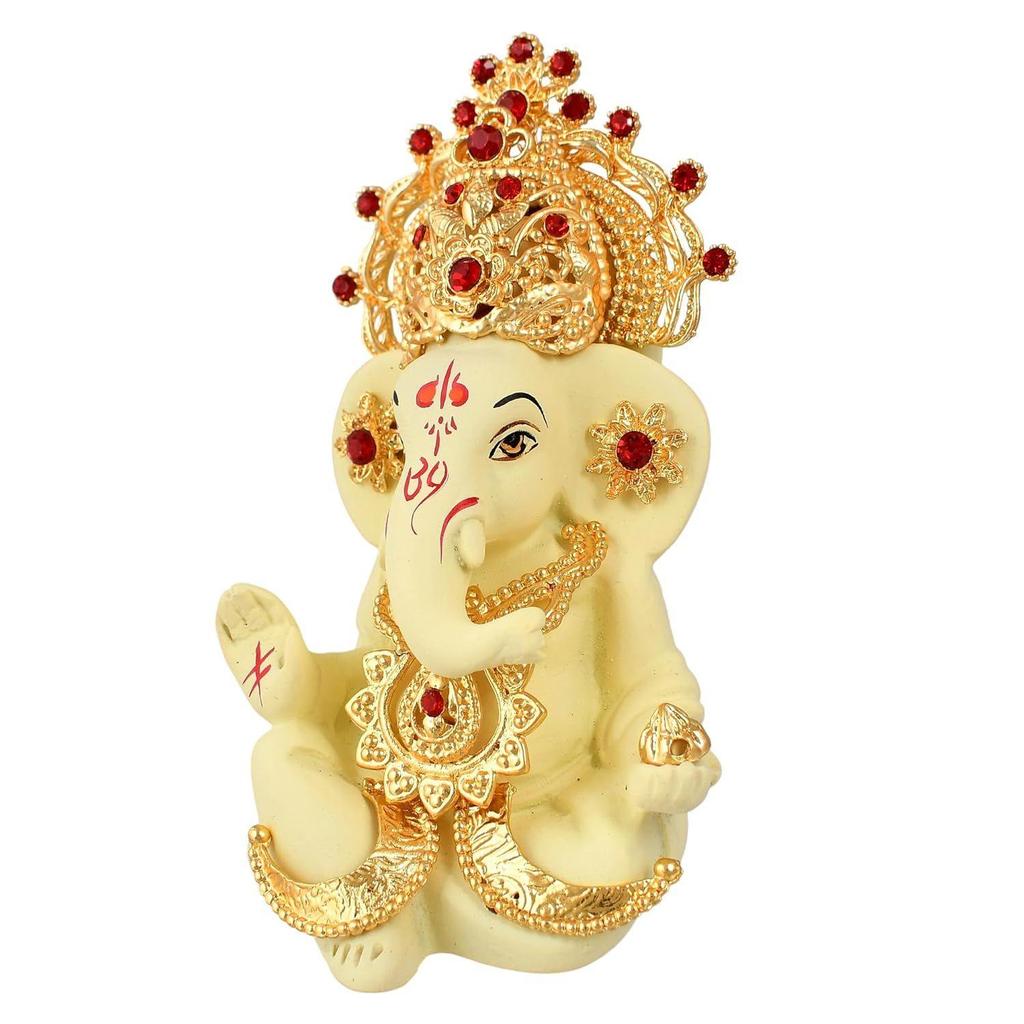 Ganesh Idol Murti Statue for Car Dashboard Gift Ceramic Terracotta Gold Plated Ganesha Ganpati Idols Showpiece Figurine