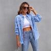 Europäischer Stil Mittellange ausgefranste Jeansjacke - Damen Herbst/Winter 2025 Langarm Lässig Revers Oberteil