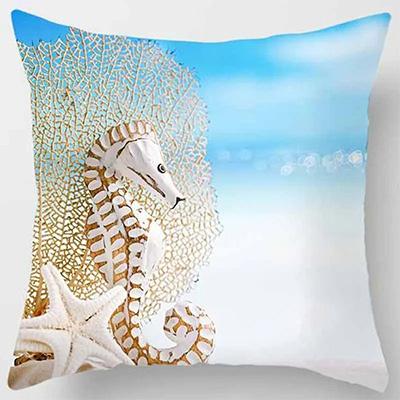 Home Decor Seahorse  Beach Scenes Decorative Pillow Covers Pattern Cushion Cover Suitable for Sofa Bedroom Car Pillow Cover