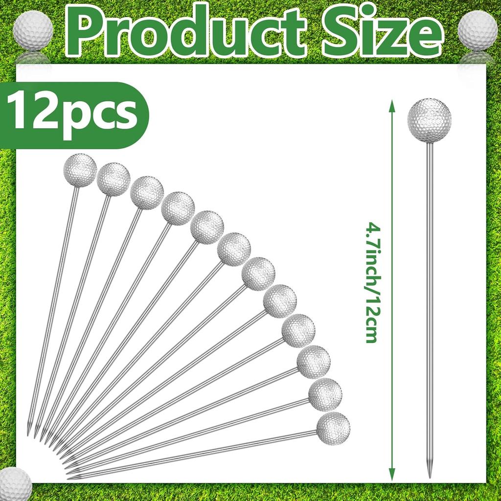 Honeydak Golf Party Decor 12 Pcs Metal Golf Ball Cocktail Picks 4.7 Inch Reble Cocktail Stirrer Metal Picks for Drink Appetizers Sandwich Fruit