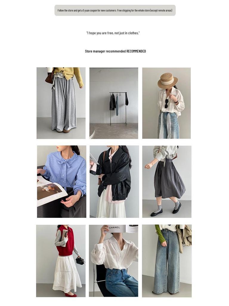 Women's French Retro 100% Cotton Ribbon Shirt - Simple, Loose, Solid Color