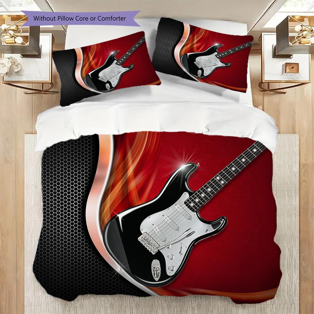 1PC Music, guitar Theme Bedding Quilt Set Quilt Cover Pillowcase Home Decoration Birthday Gift (1 * duvet cover + 9 * pillowcase, without core)