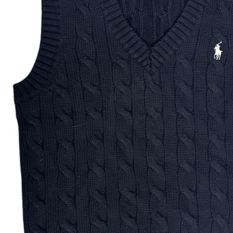Polo Ralph Lauren Einfarbig Logo Gestickt Rundhals Ärmellos Strickpullover Damenpullover Schwarz 211906370-004