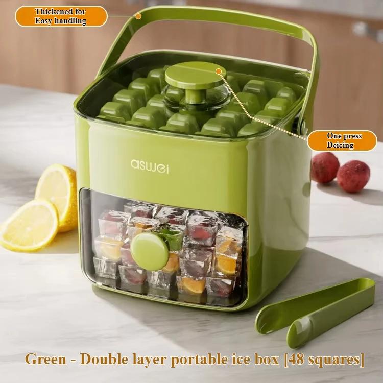 Pressing Ice Cube Mold Large Capacity Double-layer Design Ice Storage Container Home Food Grade Storage Box 48 Gride