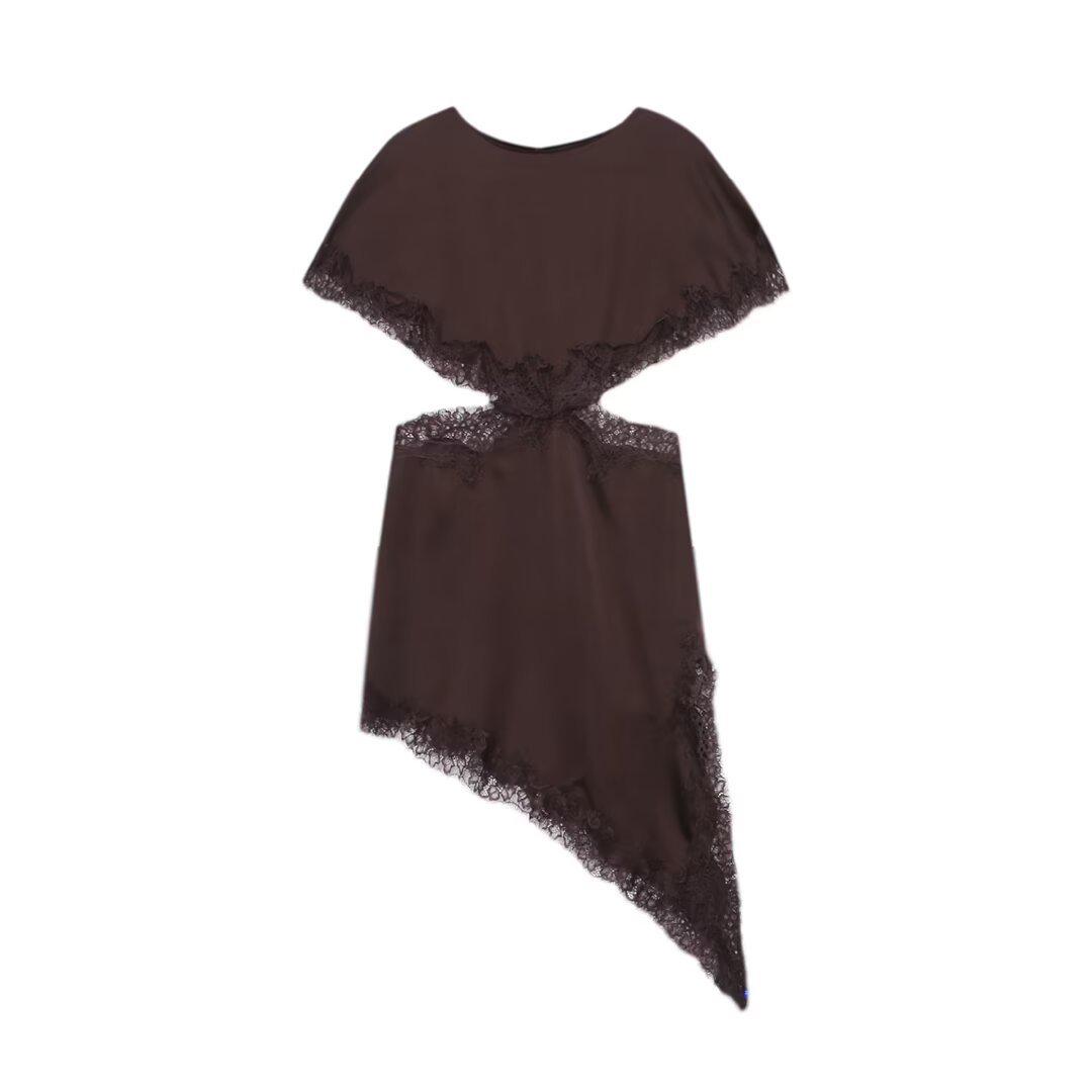 Autumn 2025 European & American Style Women s Lace Short Sleeve Round Neck Cropped Dress M кофейный