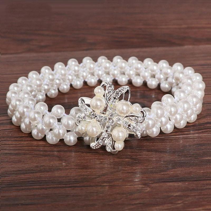 Waistband With Pearl Elegant Simple Waist Chain Ladies' Elastic Thin Pearl Waist Belt