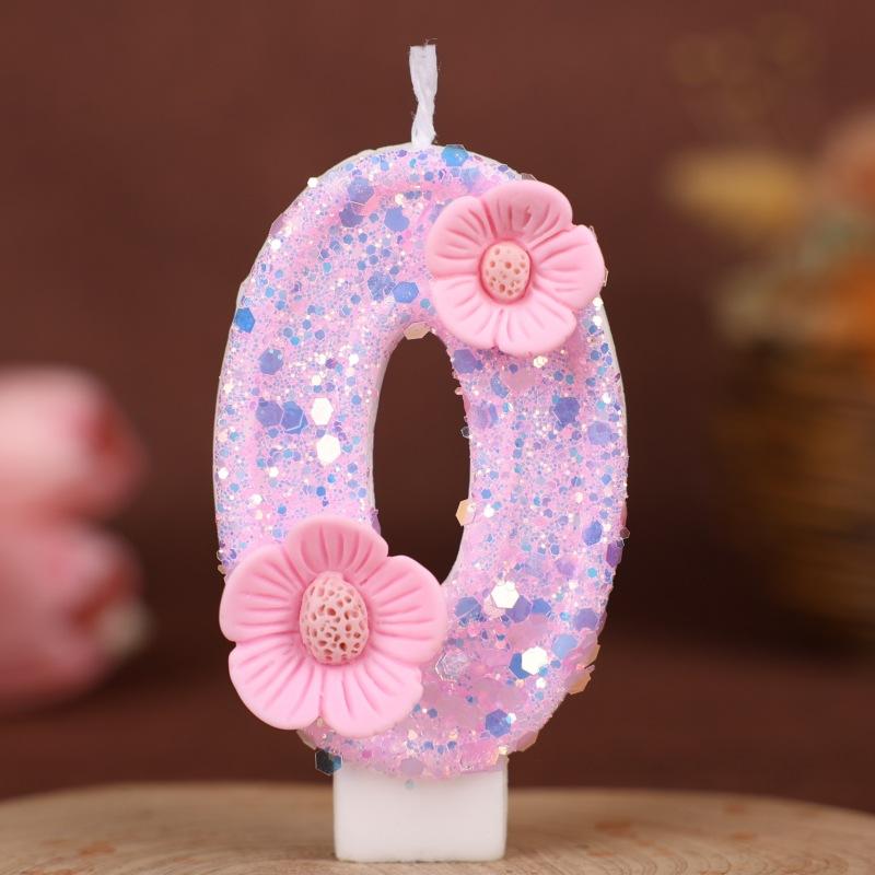 Flower Numbers Birthday Candles Party Cake Decoration One Year Old DIY Handmade Candles 0-9
