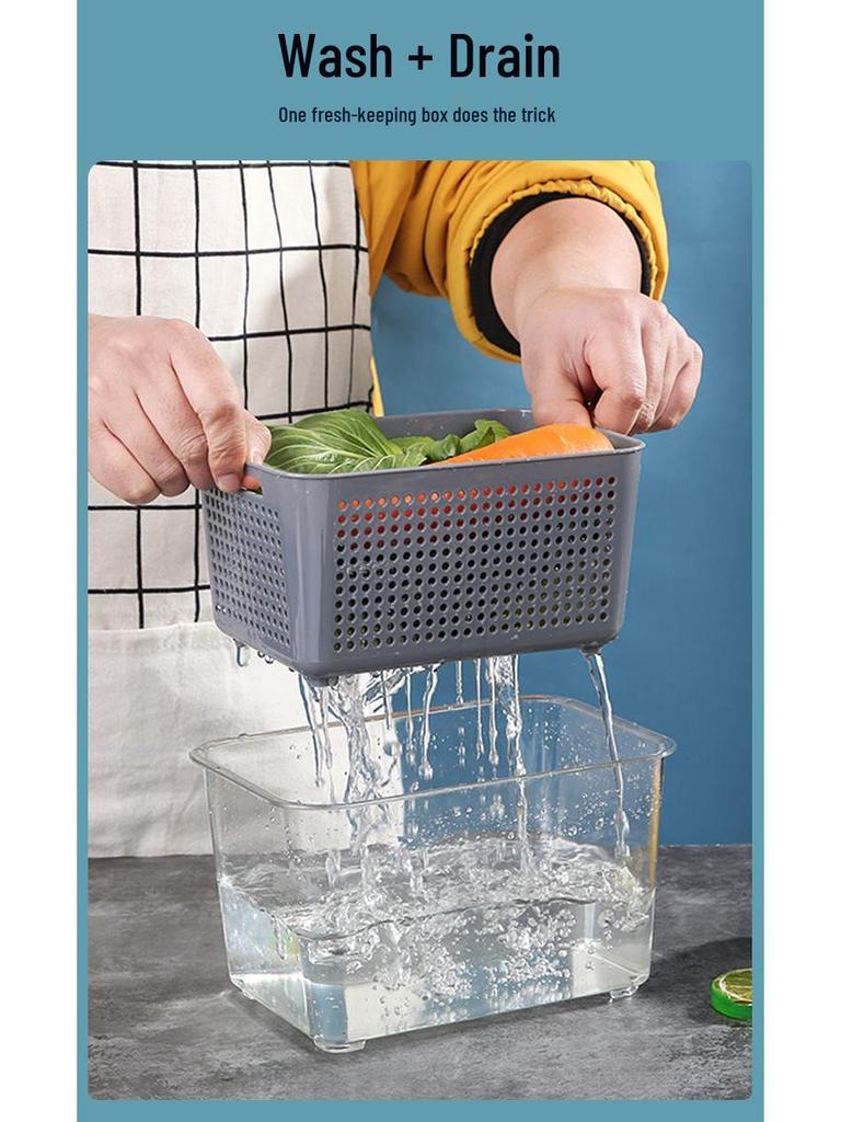 Large Capacity Double-Layer Transparent Food-Grade Sealable Fresh-Keeping Refrigerator Box