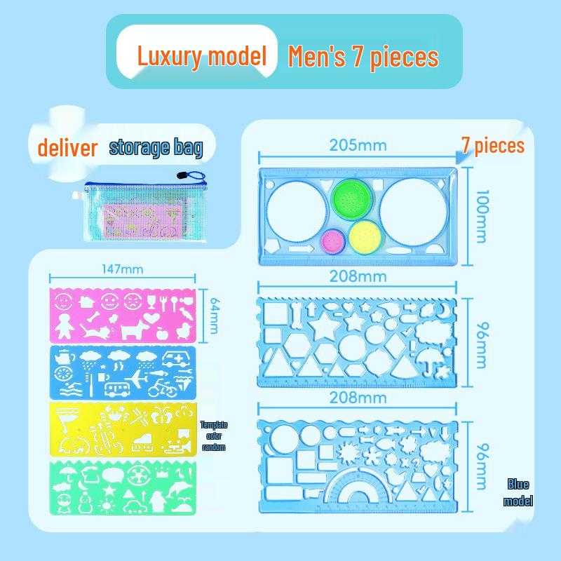 

Детский образовательный спирограф, набор для геометрического рисования - 7-предметная многофункциональная линейка-шаблон 21cm