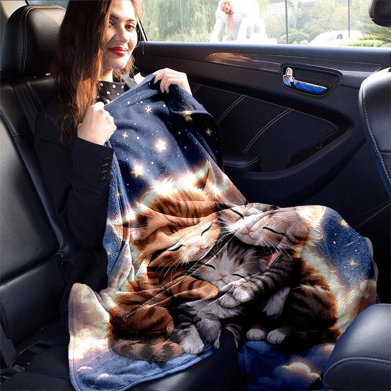 1pc Cute Cat Printing Lightweight Flannel Blanket, Comfortable and Warm Blanket, for Camping Sofa Bed and Couch Office, in All Seasons