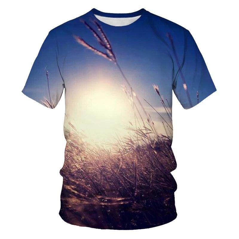 New Nature's Starry Sky Graphic T Shirts Men Fashion Novel Aurora Pattern Tees 3D Printed Casual O-neck Short Sleeve Tops