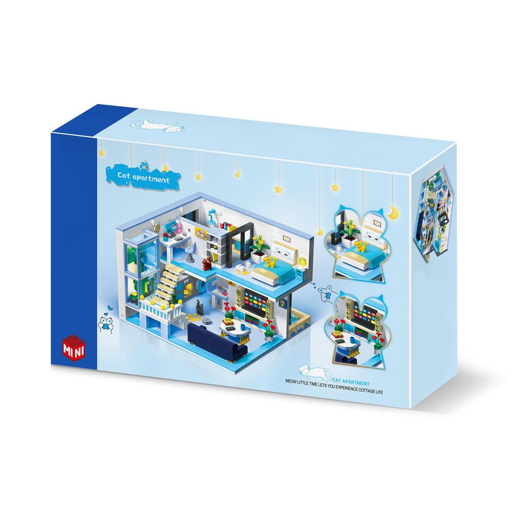 Hallisun Building Blocks Set: Cat Room Model, 3D Puzzle Toy, Miniature House, Mini Size, Brick Blocks, for Adults and Children (8+), Boys and Girls, C