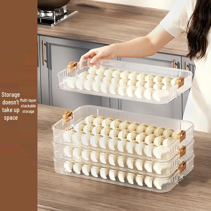 Frozen Dumpling and Wonton Freezer Box with Freshness Seal and Hanging Rack