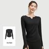 Juyitang Seamless V-Neck Long-Sleeve Yoga Suit with Pleated Waist and Slim-Fit Top