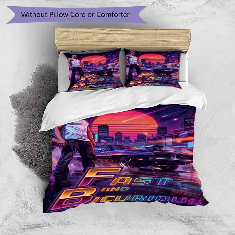 3pcs Duvet Cover Set (1*Duvet Cover + 2*Pillowcase, Without Core), Fast & Furious Print Bedding Set, Bedroom Decor, All‑Season, Gift