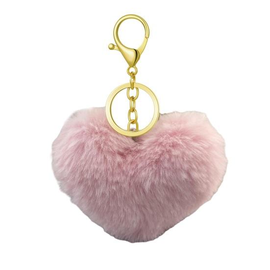 Breloc Inimă Pufoasă Breloc cu Pandantiv Blană Artificială de Iepure Pandantiv pentru Geantă Decorare Chei Mașină Accesoriu Etichetă Bagaj