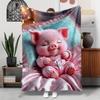 Süßer Heilendes Schwein Motiv Flanelldecke Hellbeige Ganzjahres Weiche Decke für Bett Sofa Weihnachtsgeschenk