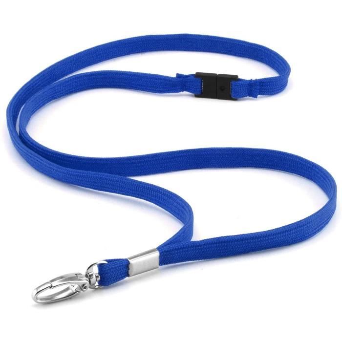 Lanière Tour de Cou - Bleu - Set de 3 - Porte-Badge Rigide - Clip Rétractable - Cordon Sécurisé