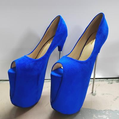 Plateau 22cm Super High Heels Damen Pumps Schuhe 2025 Sexy Flock Blau Peep Toe Absatzschuhe Hochzeit Tanzschuhe Weiblich Große Größe 45
