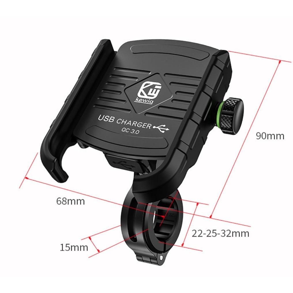 Motorsykkel Telefonholder Lader, USB/QC 3.0 Uttak med Bryter, 360° Vanntett, USB-lader, Aluminium Styre/Speilfeste for 3,5-6 Tommers Telefoner