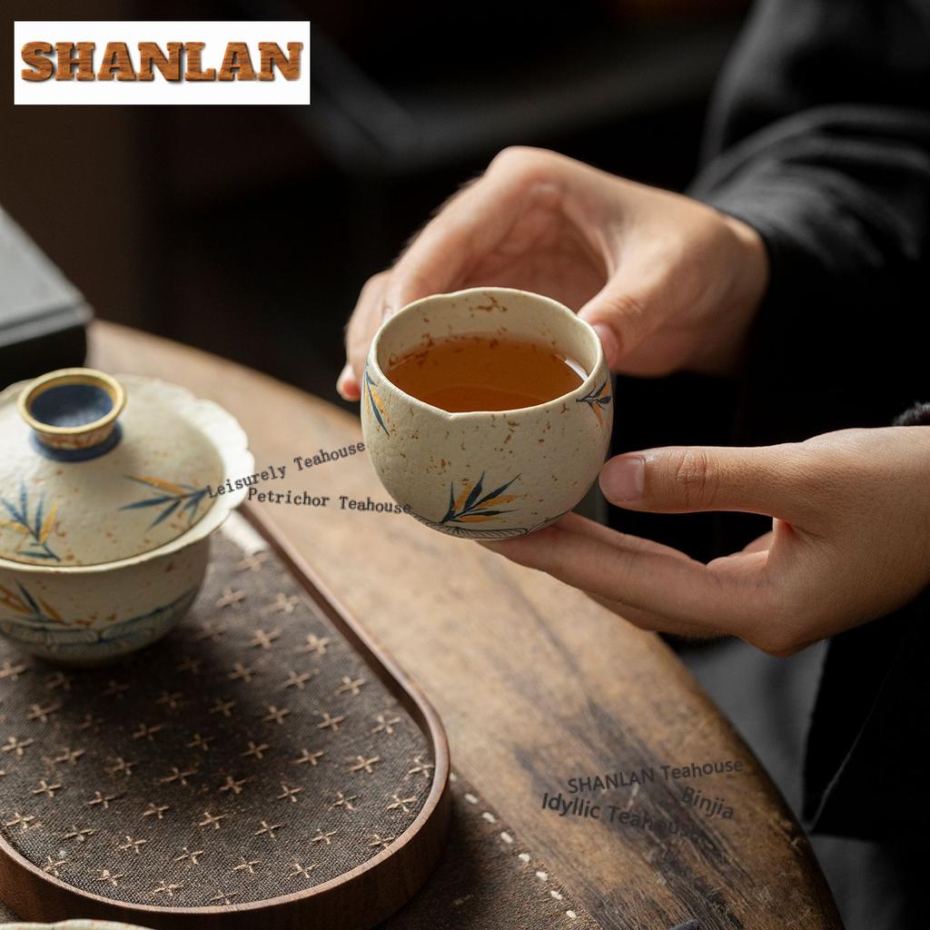 70ml Hand-painted Lotus Bamboo Teacup Retro Tea Bowl Set Of Cups Tea-tasting Smelling Cup Jianzhan Master Cups Teaware Ornaments