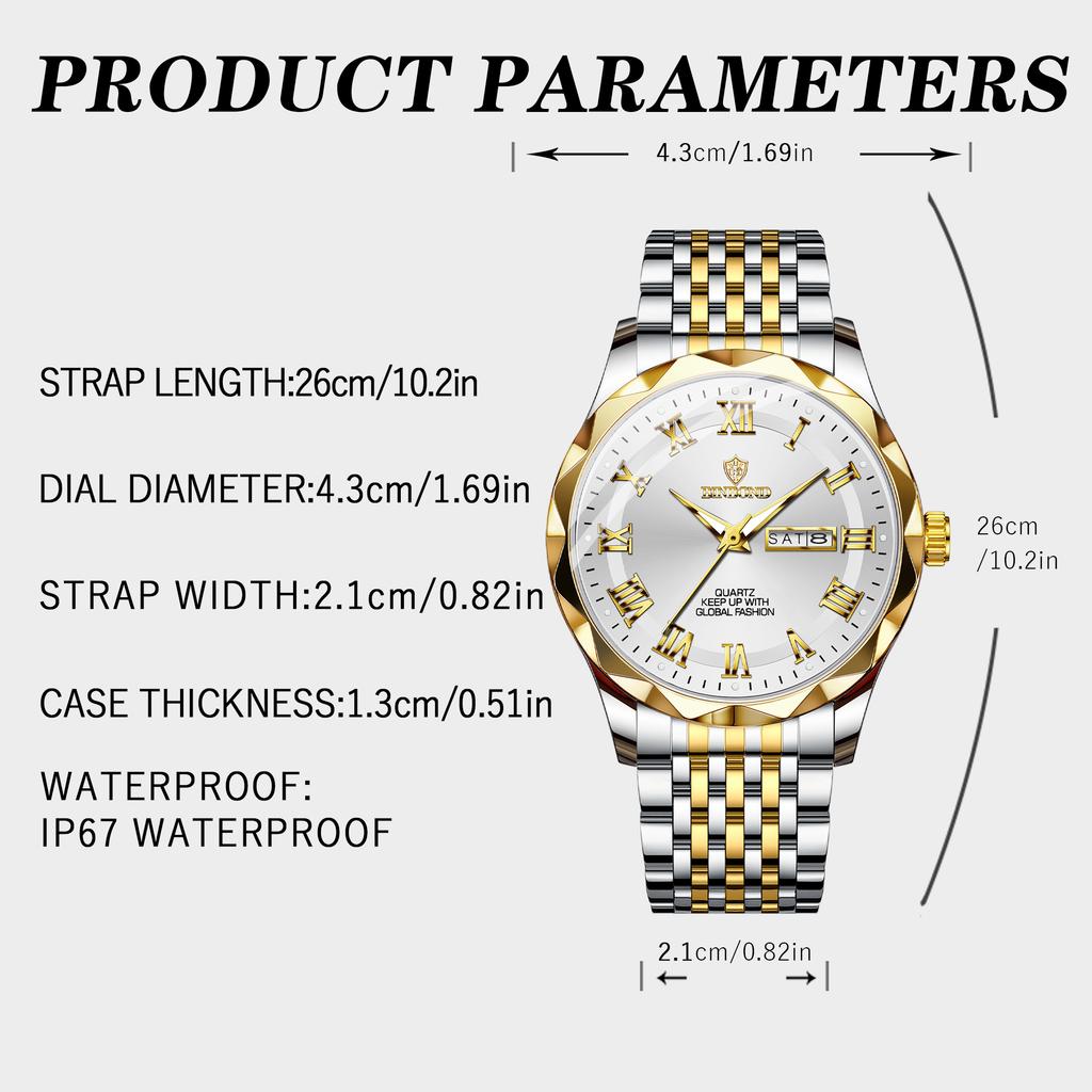 Men's Waterproof Luminous Business Watch Double Calendar Dial Quartz Watch