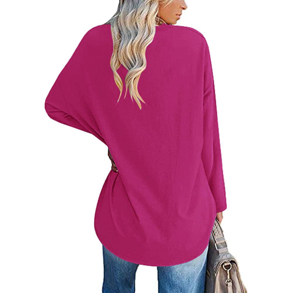 T-shirt Taglia Grande Monocolore, Top Casual a Maniche Lunghe Girocollo Primavera e Autunno, Abbigliamento Taglia Grande da Donna