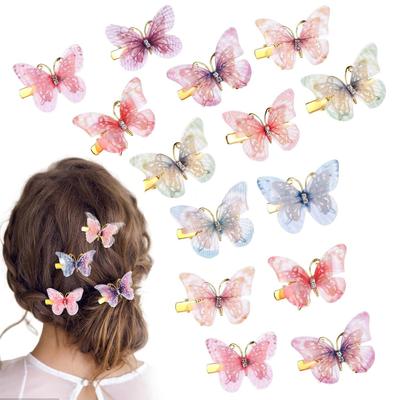 NEOBABY 3D Butterfly Hair Clips for Girls - Colorful Glitter Organza Barrettes with Moving Wings | Strong Hold Hair Clamps & Pins for Women & Kids