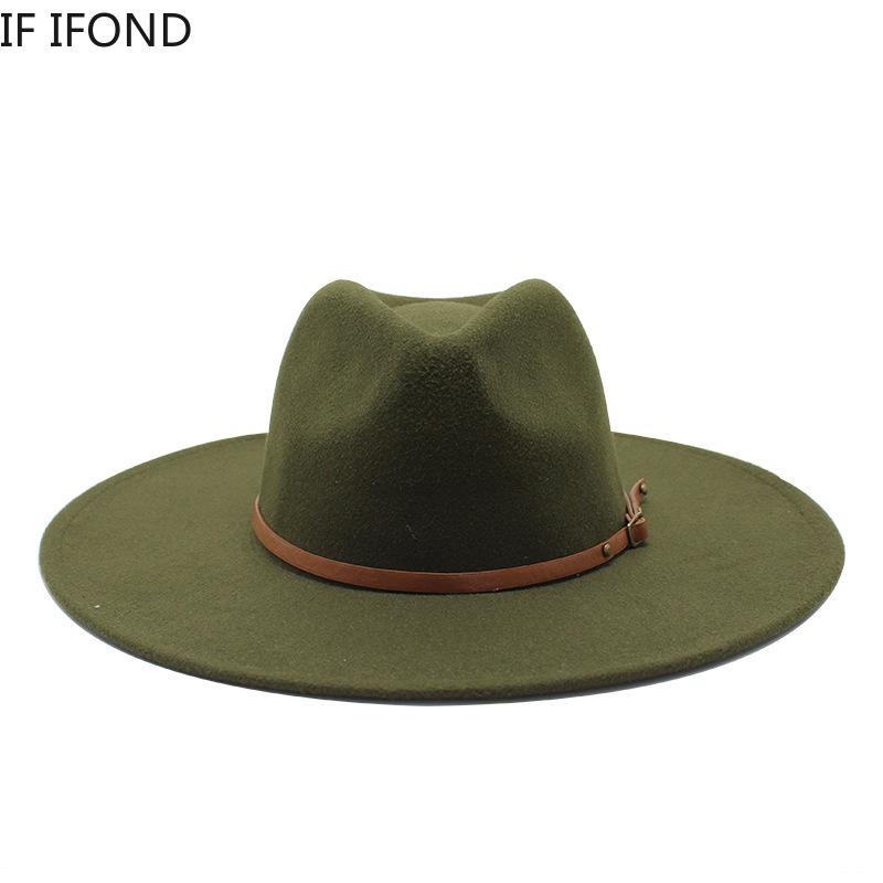 Neue 9,5CM Große Breite Krempe Winterwolle Uni Klassische Filzhüte Kappe Britischer Stil Herren Damen Panama Zylinderhut Sombreros Jazz Kirchenhut
