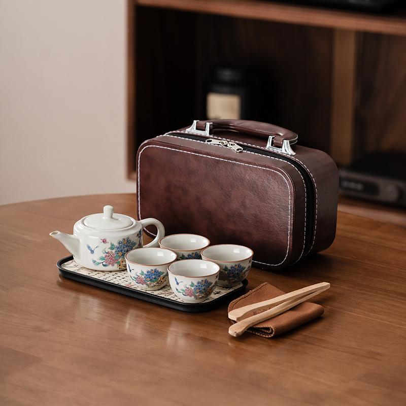 Ru Kiln Travel Tea Set Portable One Pot Four Cups Chinese Style Merchandise Guochao Company Event Companion