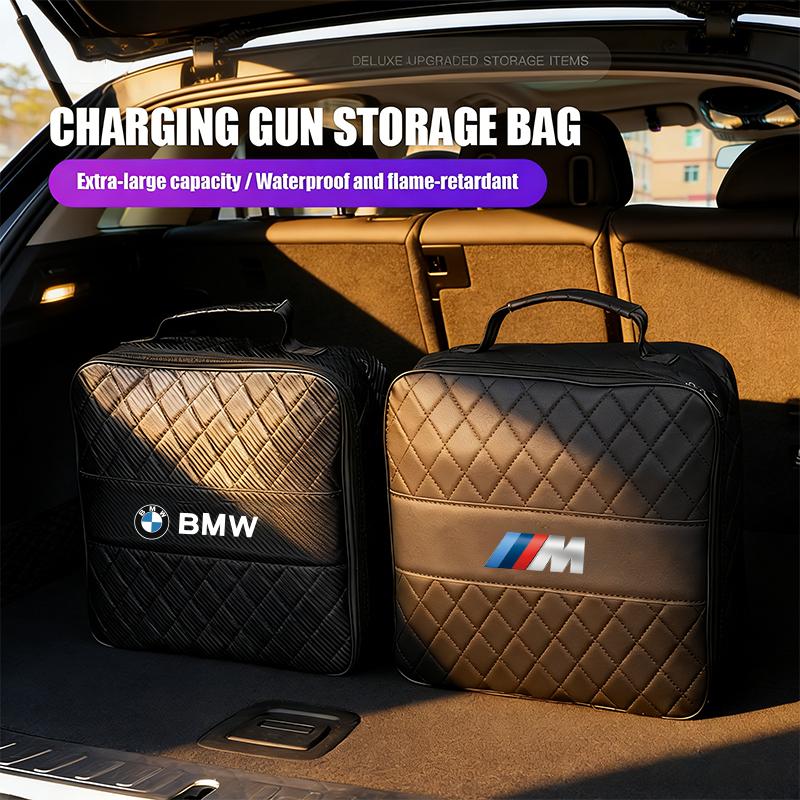 2026 Car Carbon Fiber Charging Gun Storage Bag Organizer Box Stickers For BMW G80 G06 G07 G42 G14 G15 G16 F20 F21 M2 M3 M4 M5 M6 KS6