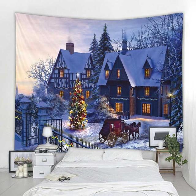 Wandteppich mit Weihnachtsschneeszene, Weihnachtsmann, Geschenk, Weihnachtsbaum, Wandbehang, Zimmer, Schlafzimmer, Schlafsaal, Ästhetik, Heimdekoration