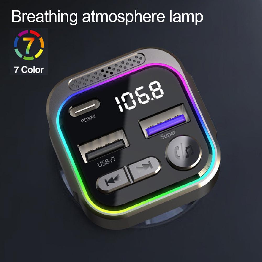PD 30W rychlonabíječka do auta s atmosférickým světlem MP3 Bluetooth USB Flash Diskový přehrávač FM vysílač #468742