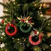 Retro Holiday Ornaments Mini Christmas Wreath Ornament, Miniature Artificial with Bow, Bow Pinecone, Xmas Tree Hanging for Party Seasonal Decor